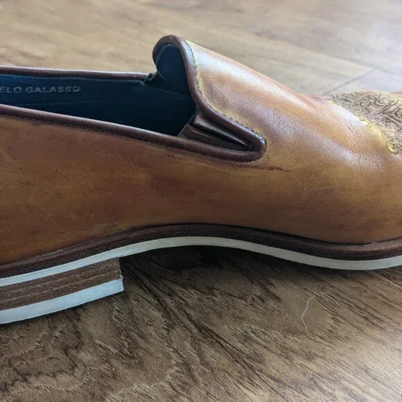 Angelo Galasso Handmade Embroidered Loafers, size 42 1/2